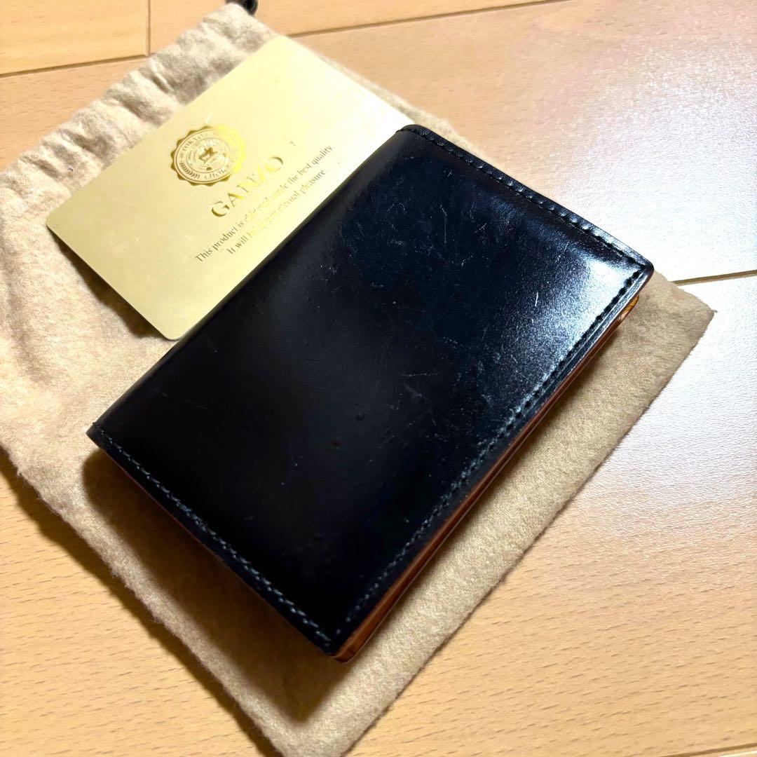 GANZO ガンゾ　コードバン通しマチ名刺入れ　ブラック　黒　カード袋付き