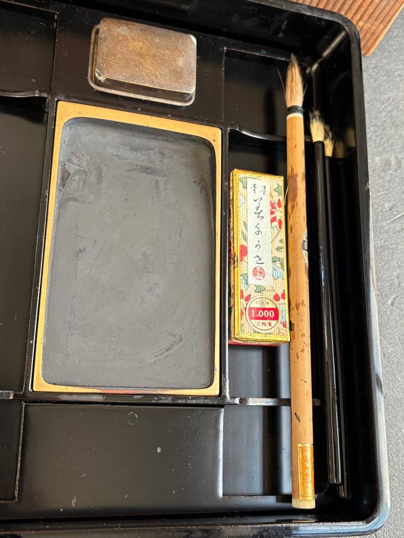 【極美品/希少】時代物 金蒔絵 硯箱 フルセット 鶏竹紋 大正期 骨董