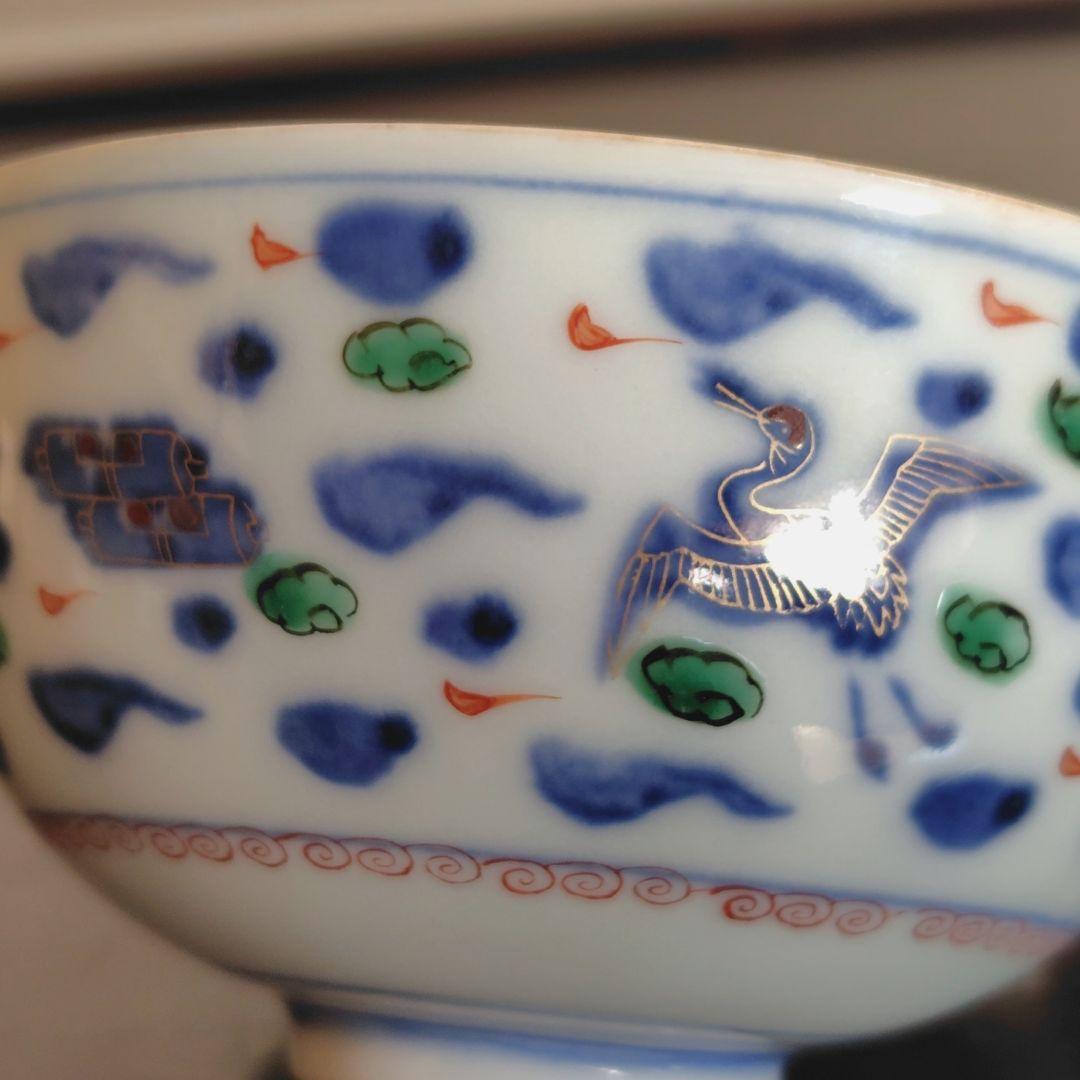 九谷焼　錦絵 金彩 蓋付き茶碗 飯茶碗 茶碗 5客 鳳凰 アンティーク 冬 春