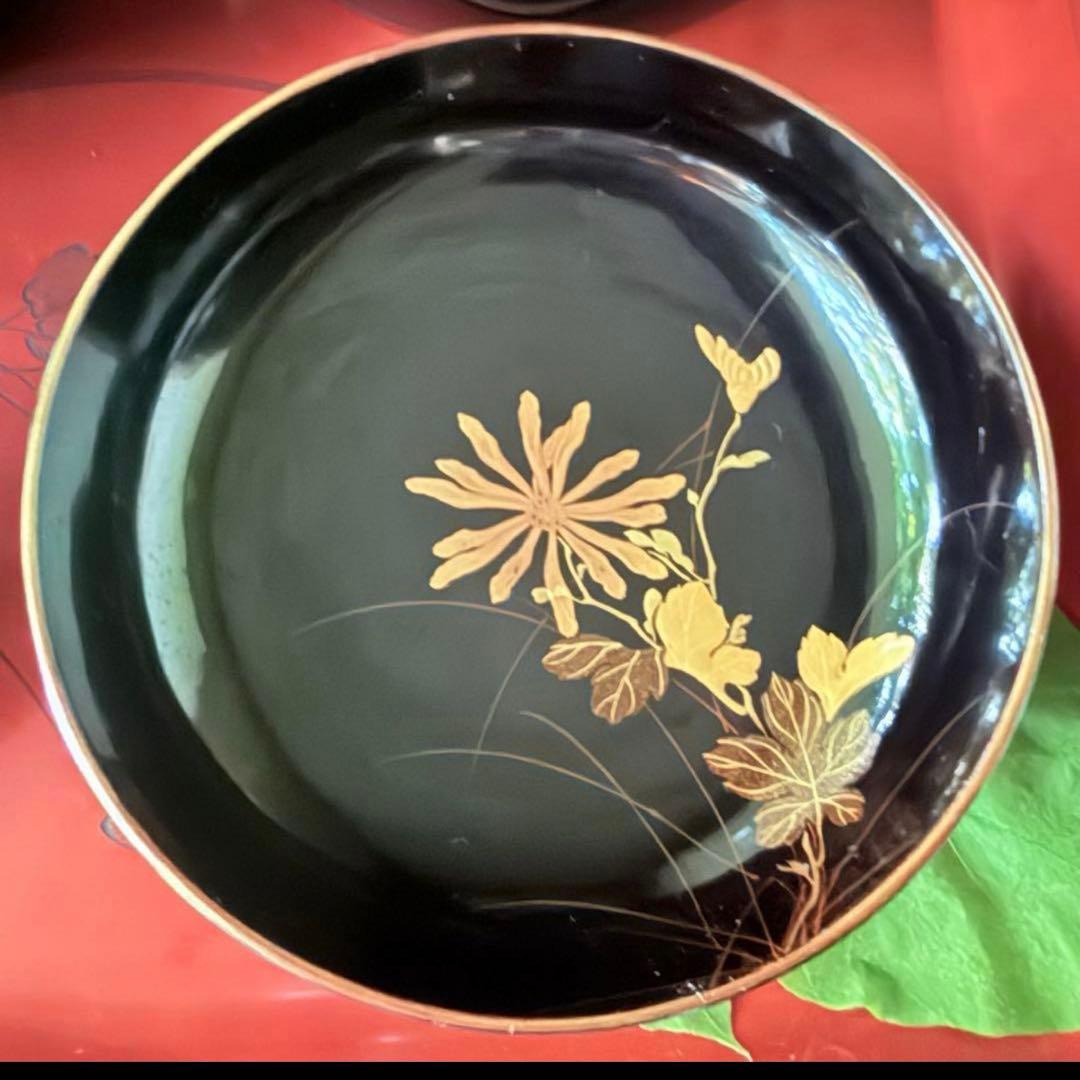 Ｂ様へ感謝お嫁入り‼️レアなかげろふJAPAN螺鈿蒔絵『蜻蛉＆菊＆木蓮上黒持椀4客