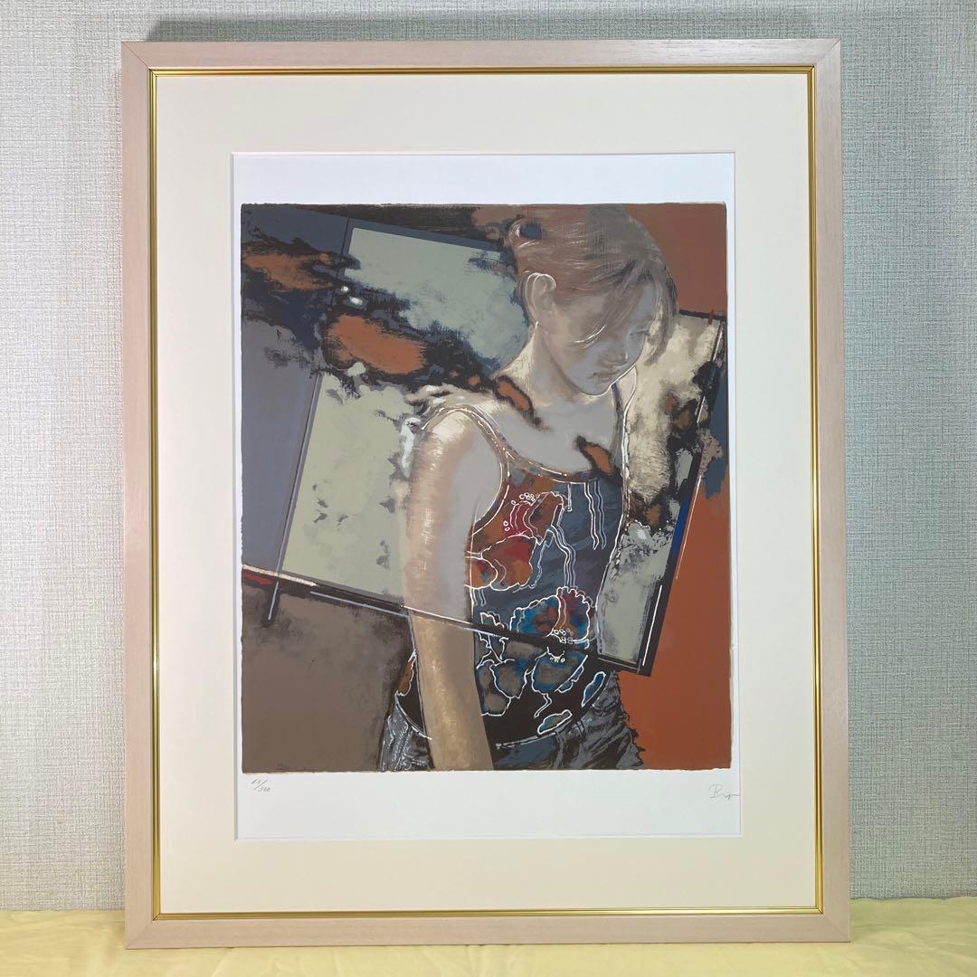 【真作保証】柏本龍太「She is,She Was」リトグラフ 直筆サイン 美人