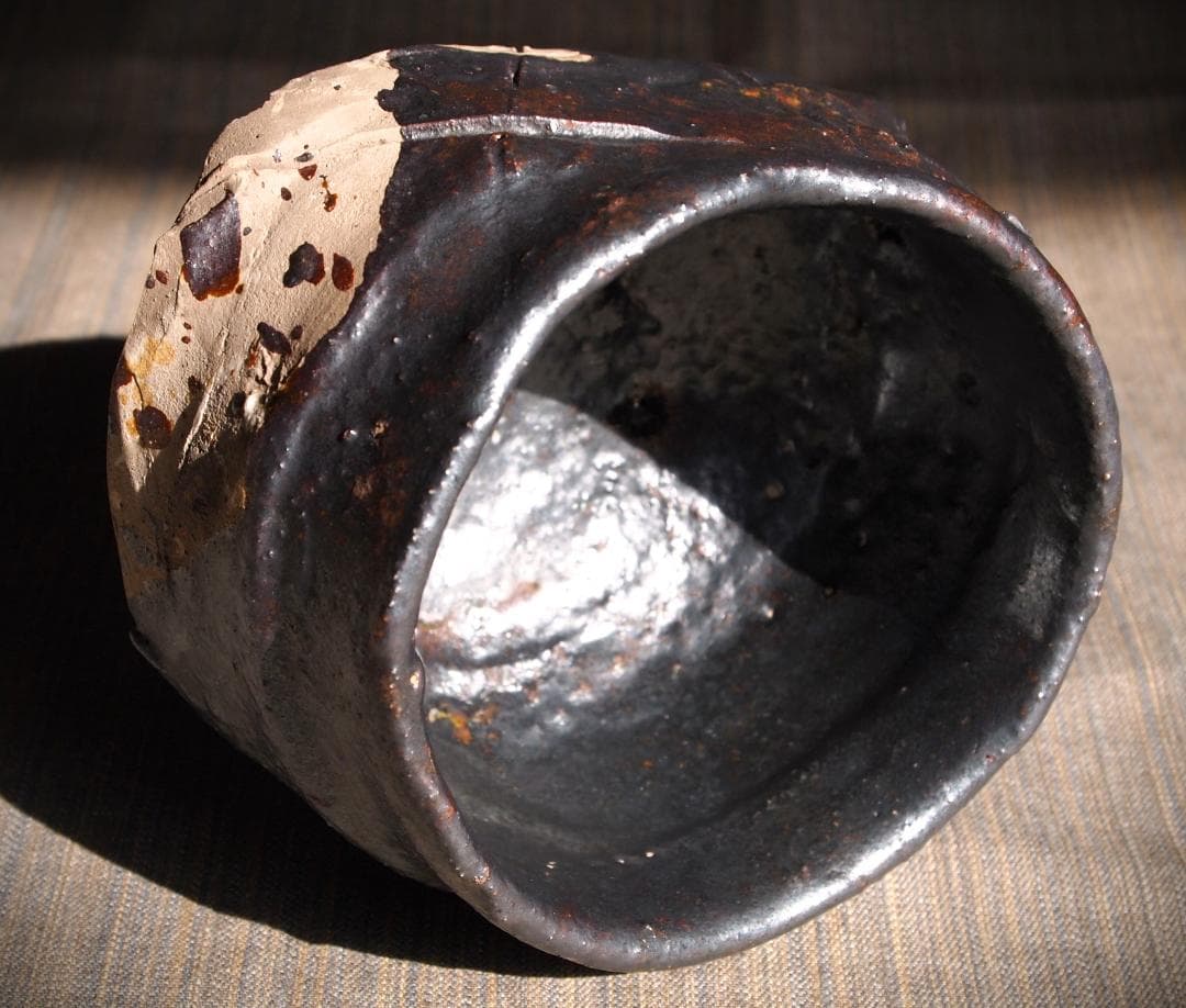 希少作★鯉江良二★引き出し黒茶碗☆★共箱・共布★個展作品