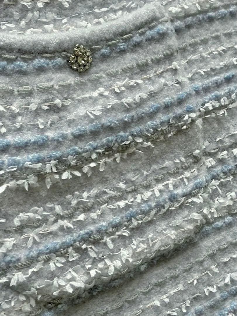 グレー×水色ツィード風ニットワンピース