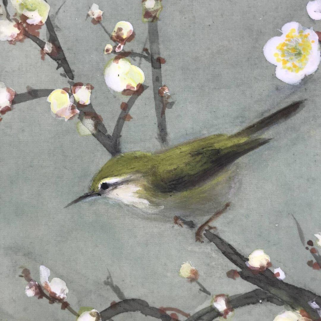 真作/山本紅雲/白梅に鴬図/ウグイス/花鳥図/春/掛軸/名家伝来/AK-447