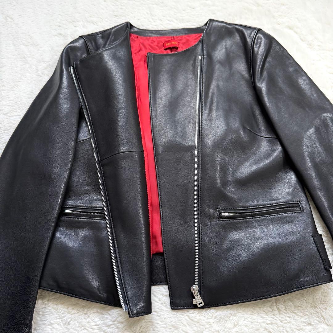 【美品】デプレ DES PRES ラムレザー ノーカラージャケット ブラック M