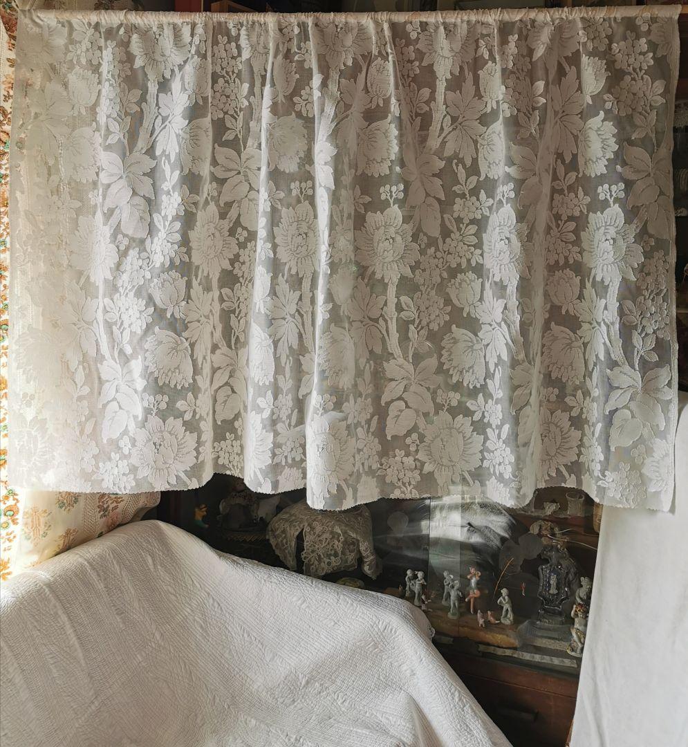 アンティークノッティンガムマドラスレース 向日葵 紫陽花ライラックカーテンパネル