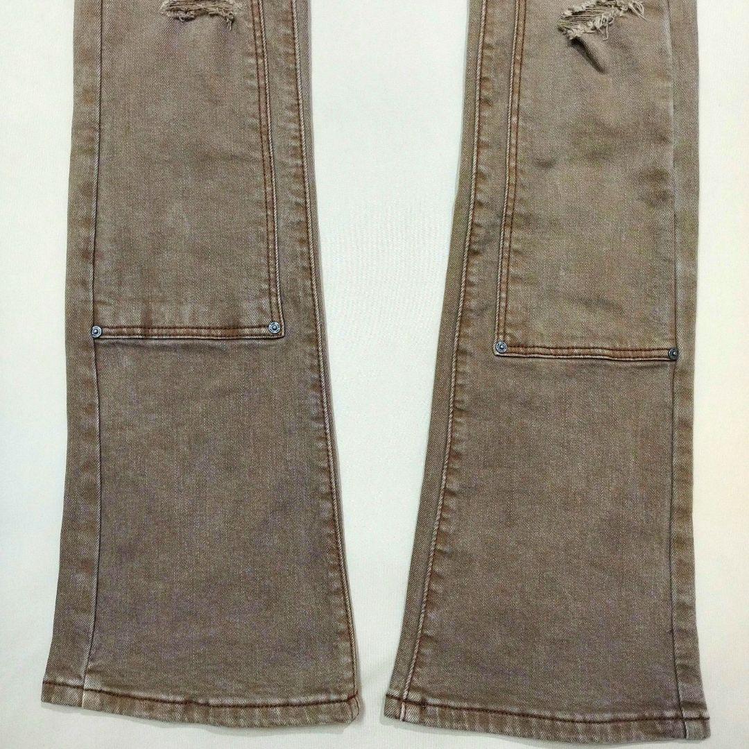 ESNTL LAB　ハードダメージフレアデニムパンツ　ビンテージ加工　茶系　30