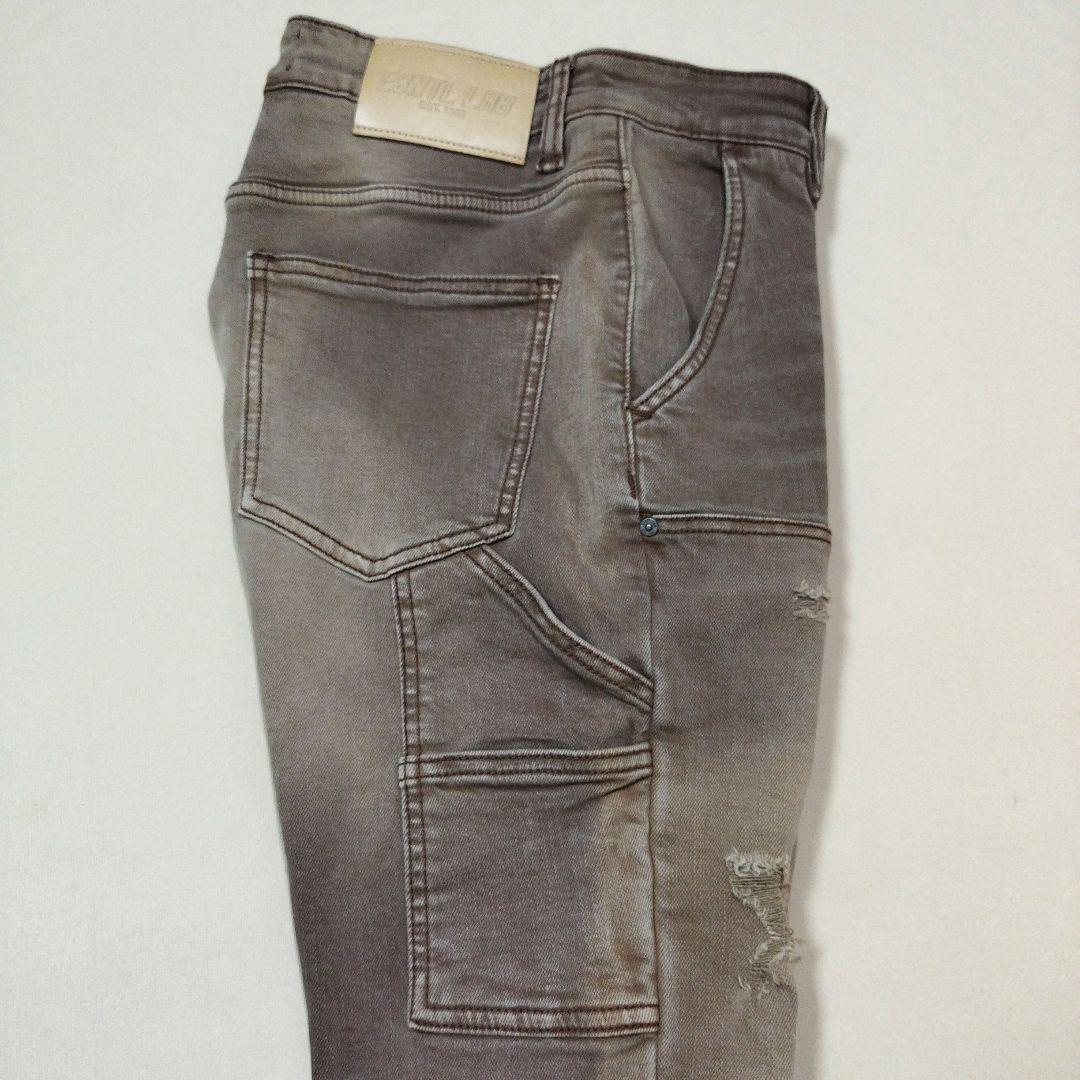 ESNTL LAB　ハードダメージフレアデニムパンツ　ビンテージ加工　茶系　30