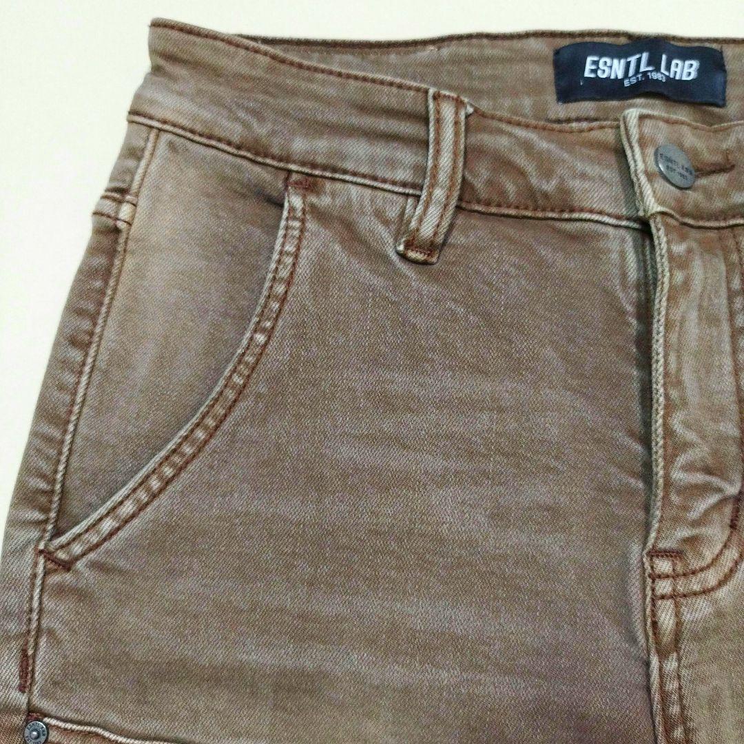 ESNTL LAB　ハードダメージフレアデニムパンツ　ビンテージ加工　茶系　30