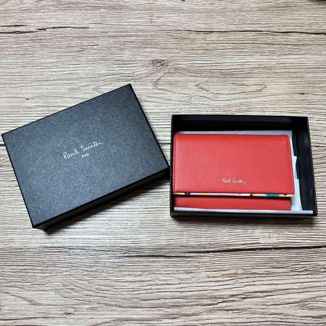 ポールスミス Paul Smith 名刺入れ レッド 箱付き　花柄