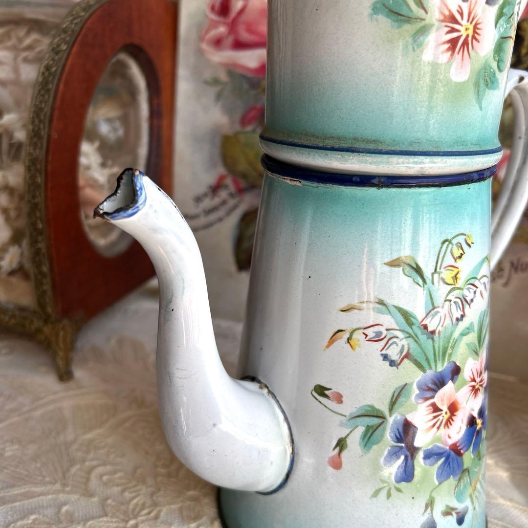 フランスアンティーク　japy スズランとビオラのコーヒーポット