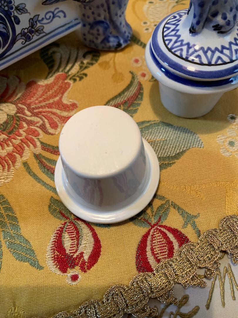 フランス製　破格！ビンテージのルーアン窯のローソク立て付きインク壺プレート！