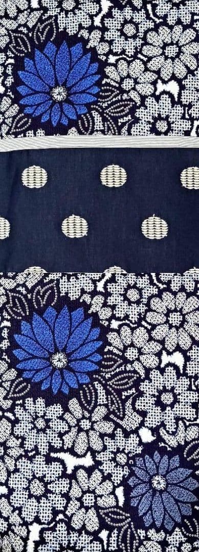 半幅帯紺色ドット柄刺繍ストライプ柄水玉模様リバーシブル着物浴衣帯ネイビーホワイト