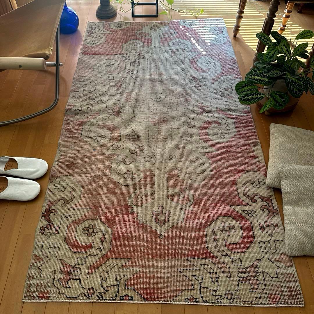 94×180 リバーシブル　擦れシャビーなメダリオン　トルコヴィンテージラグ