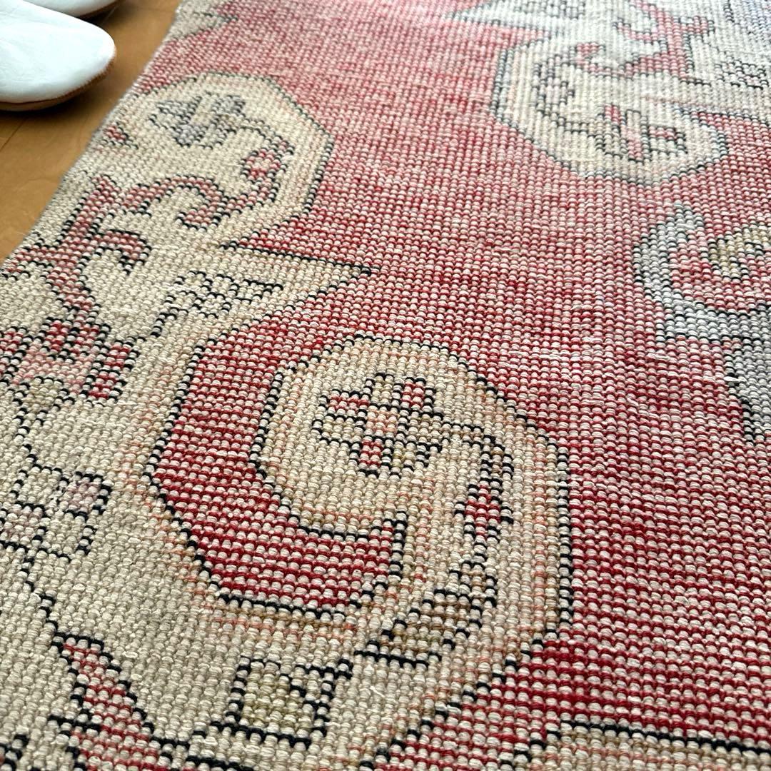 94×180 リバーシブル　擦れシャビーなメダリオン　トルコヴィンテージラグ