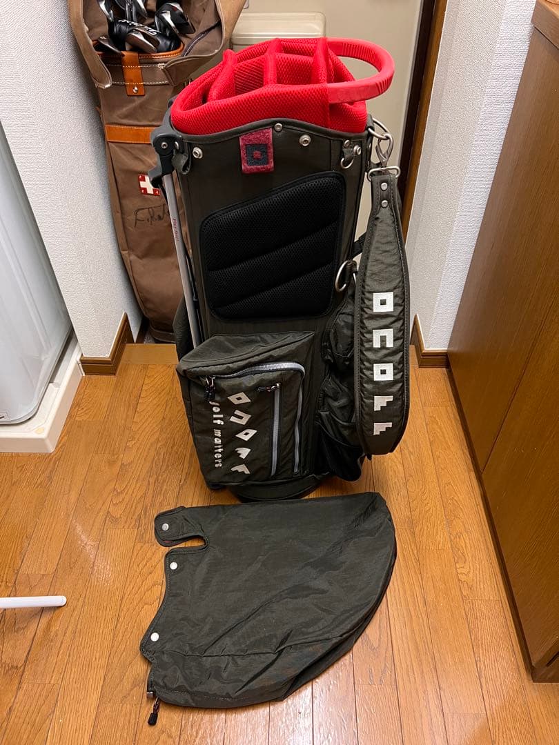 【美品】ONOFF キャディバッグ ダークグレー 赤 カバー付き