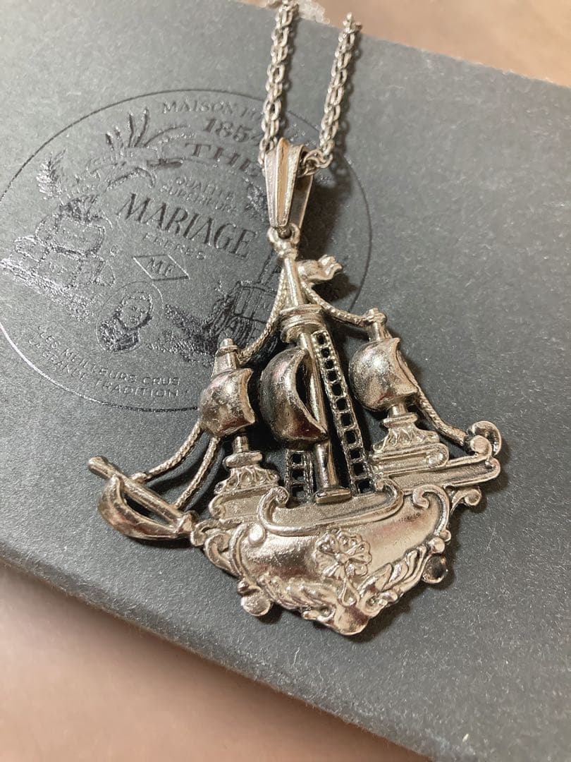 アンティーク シルバーネックレス 帆船 鎖チェーン 希少 ヴィンテージ品