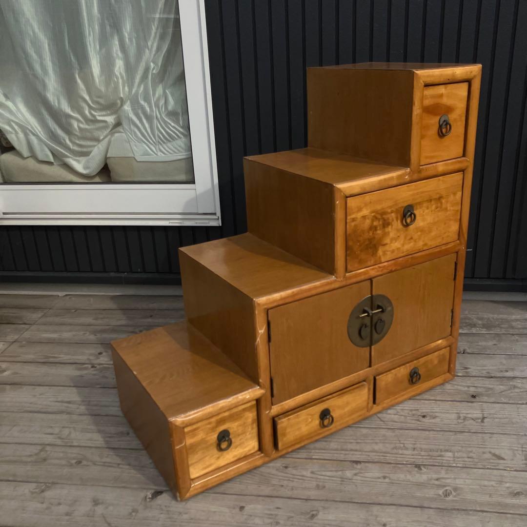 ① 昭和レトロ 中国古典家具 木製 階段箪笥 サイドボード 古家具 ビンテージ