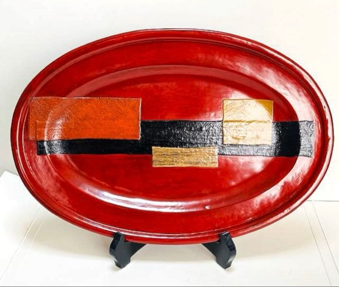 新品未使用　作家もの　楕円型　漆器盆