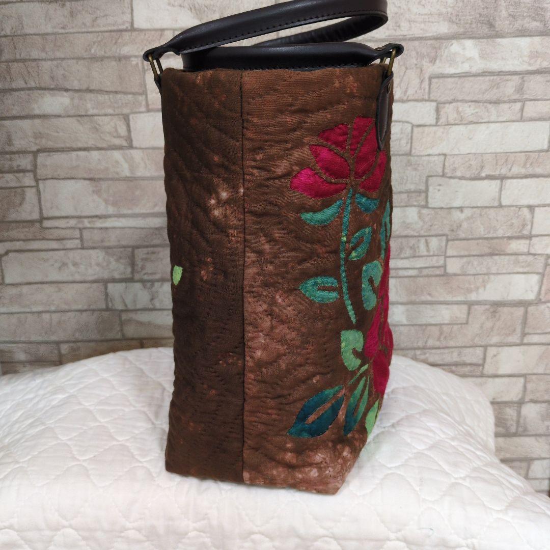 バラのハワイアンキルトバッグ　ハンドメイド
