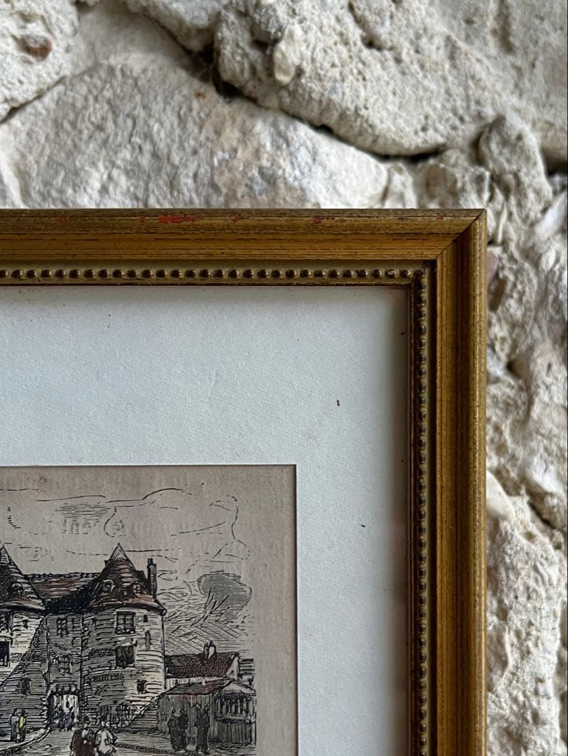 ◆フランスアンティーク｜版画田舎の暮らし風景ノルマンディー絵画額フレーム壁掛け