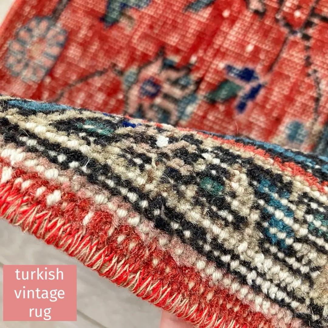 レッド53×163フローラル　ネイビー　ランナー　ロング　トルコヴィンテージラグ