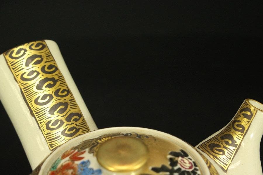 九谷焼 御香茶器 急須 碗 色絵 金彩 錦泉作 木箱付(メ1333)