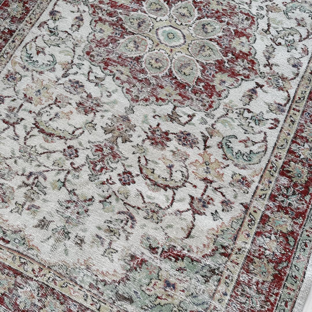 トルコ ヴィンテージラグ A124 レア 超大判 ダークレッド クリーム ミント