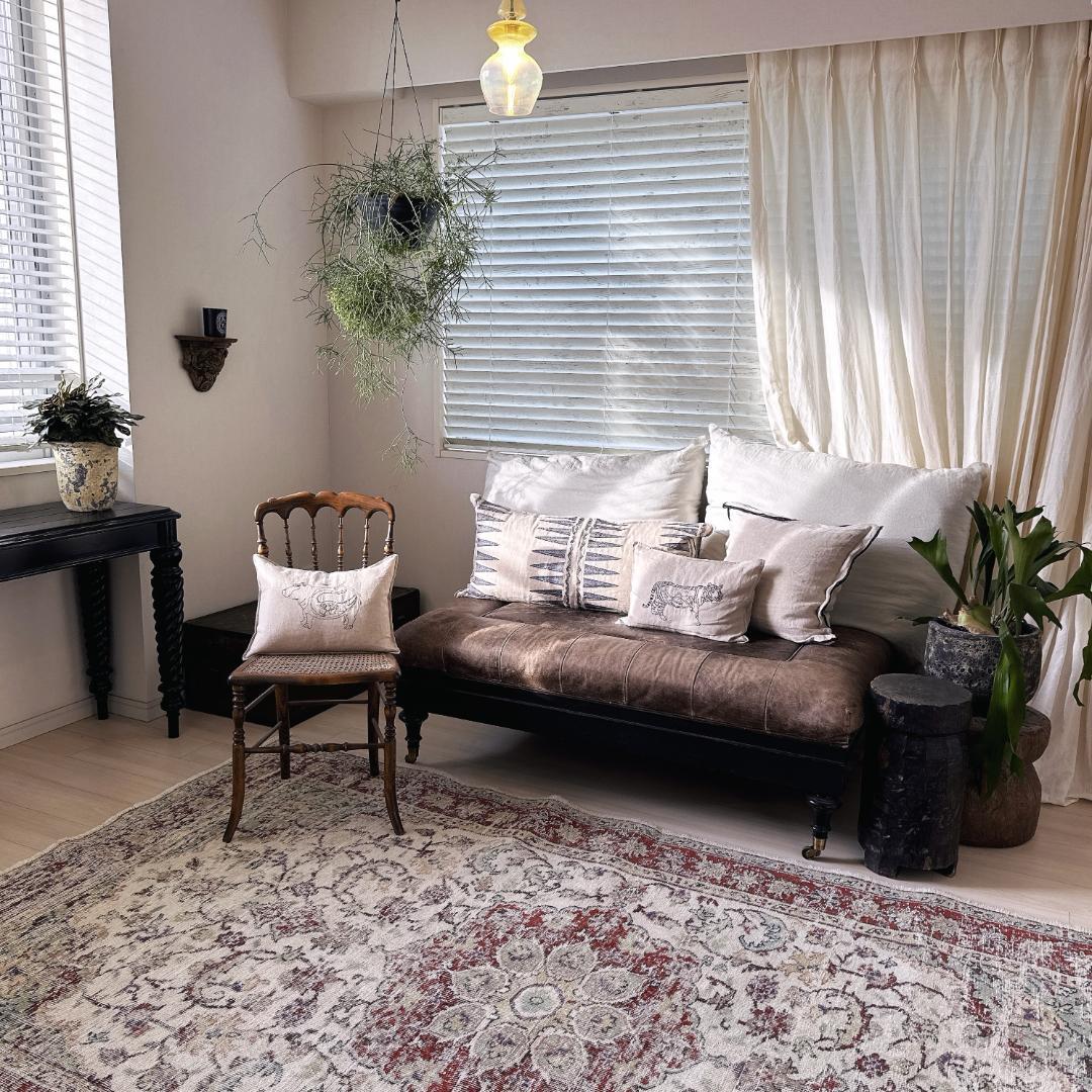 トルコ ヴィンテージラグ A124 レア 超大判 ダークレッド クリーム ミント