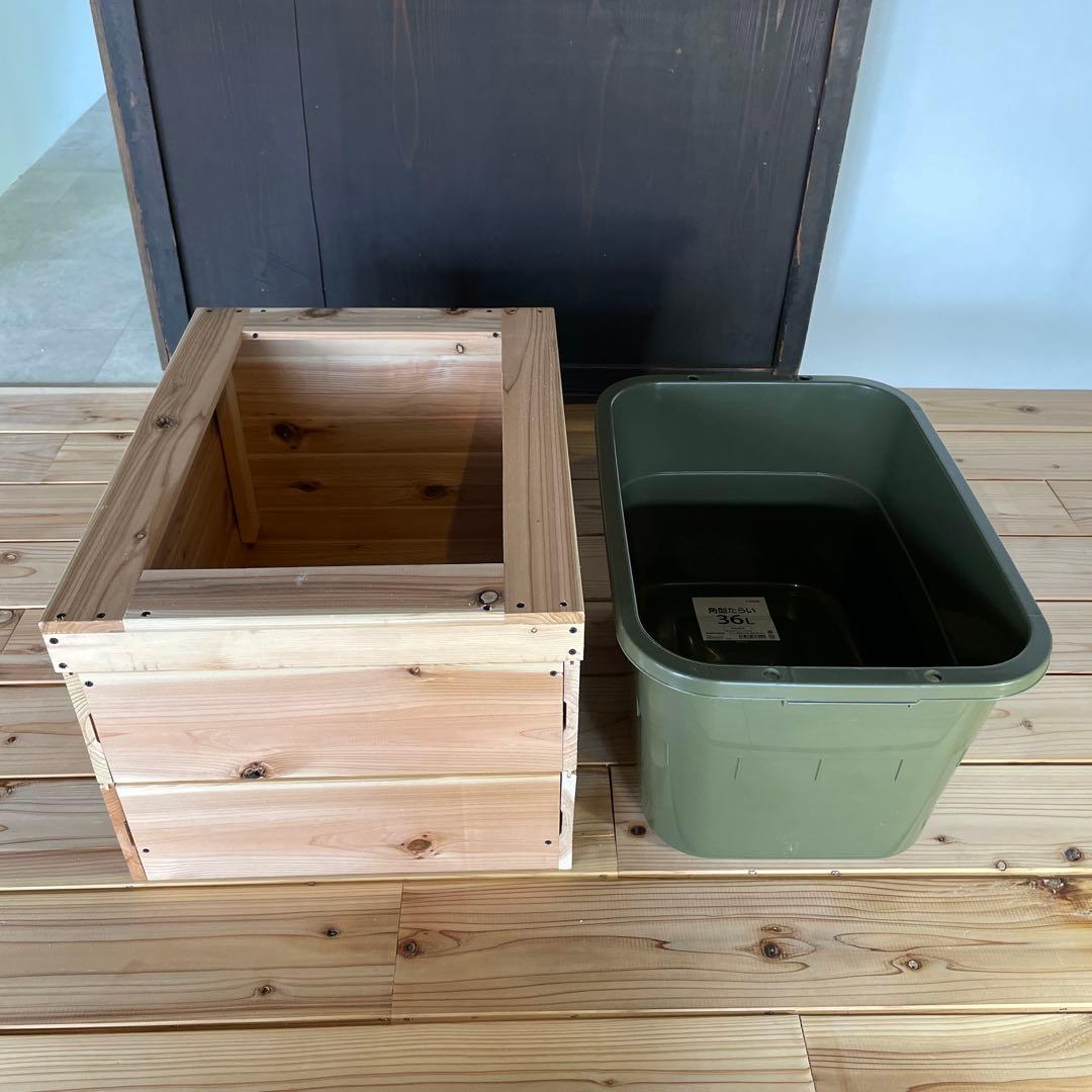タライ 36L 木枠 低床セットメダカ 100％天然塗料 水槽 杉羽目板