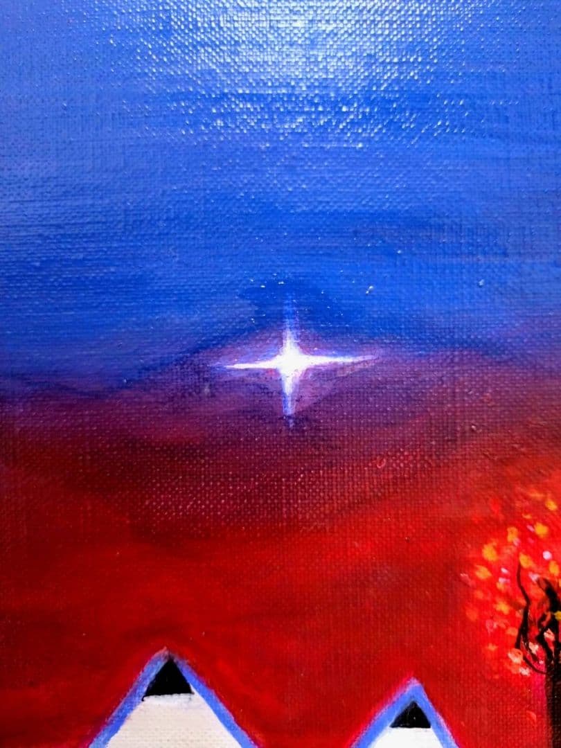 【F6号】斎藤真一【紅い陽の村】手描き作品/表裏サイン有/油彩/油絵/額縁/額装