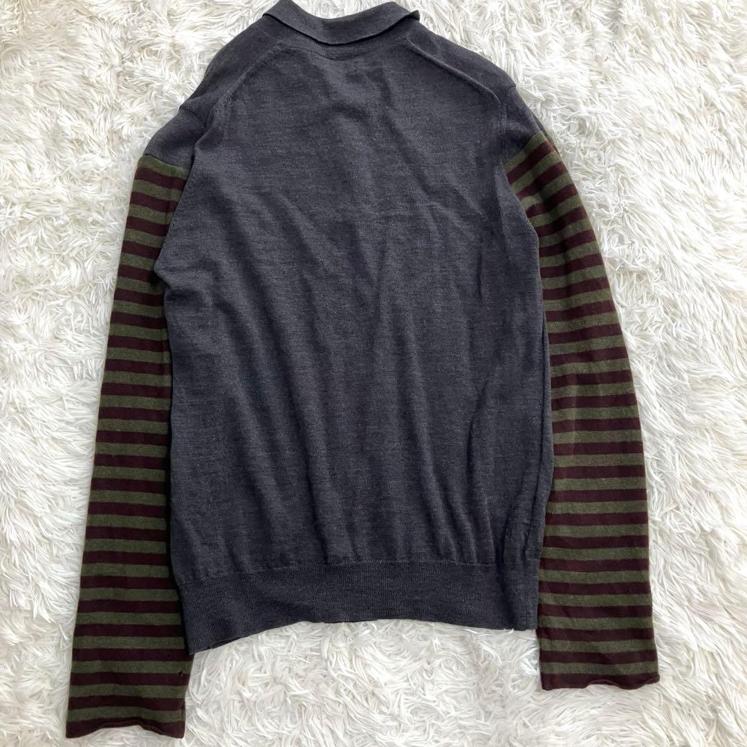 ヤン コムデギャルソン ボーダー 切替 ウール 襟付き ニット 長袖 M
