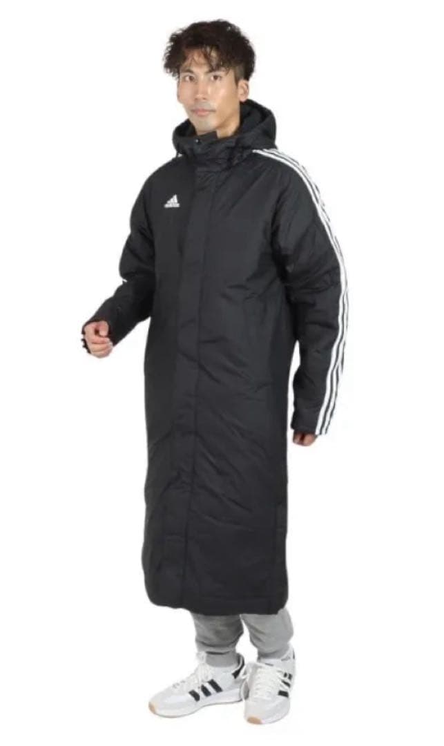 L ☆新品☆ アディダス ベンチコート ボア 防寒 防風 ロング丈　ブラック
