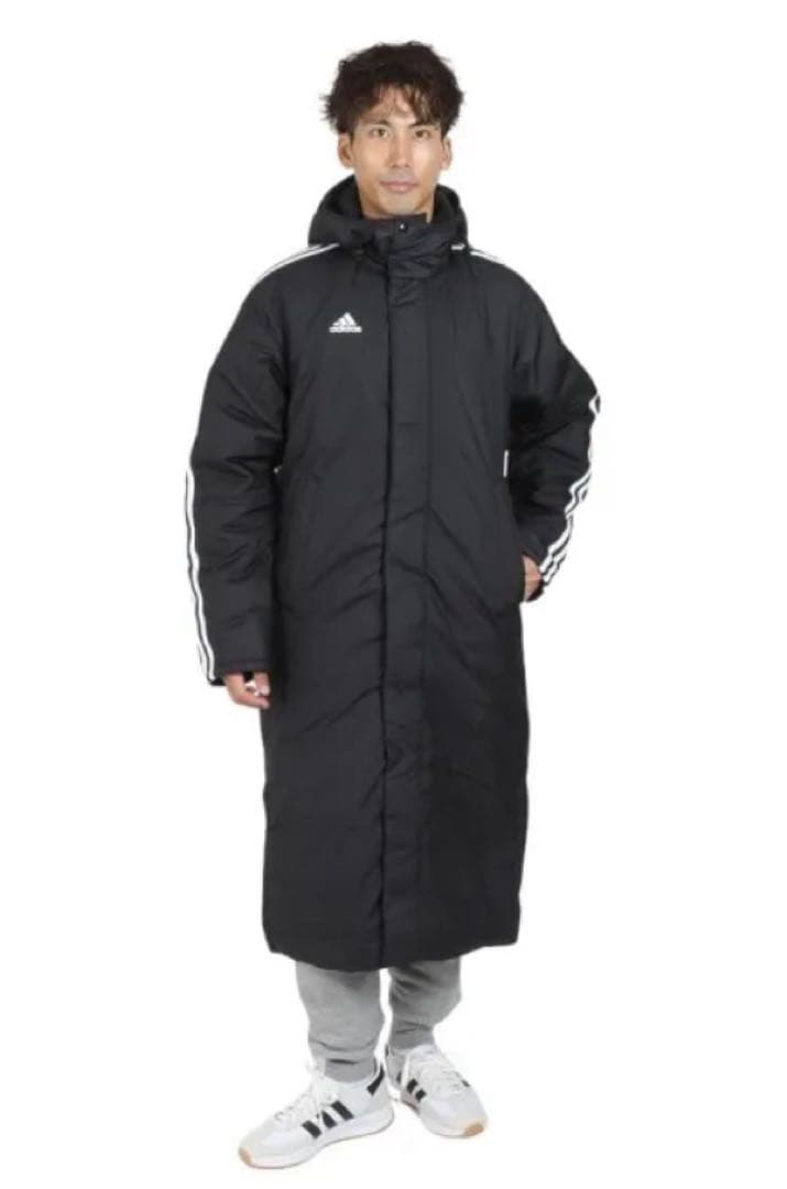 L ☆新品☆ アディダス ベンチコート ボア 防寒 防風 ロング丈　ブラック