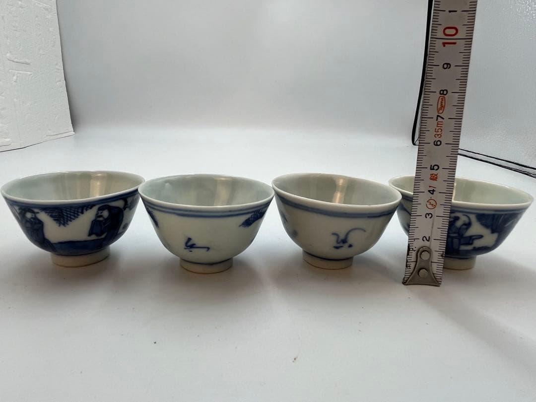 中国 清朝古染付 小振 煎茶碗 4客 唐物 玉露茶碗 茶器 茶道具 煎茶道具