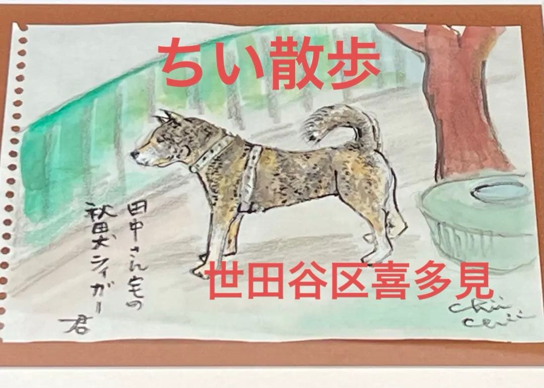 水彩画　地井武雄さん　テレ朝ちい散歩　犬　原画絵手紙　世田谷区喜多見【匿名配送】