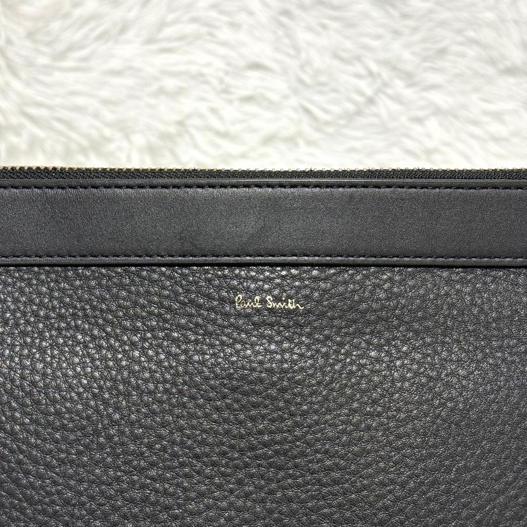 美品✨ ポールスミス 2way クラッチバッグ マルチストライプ シボ革 黒