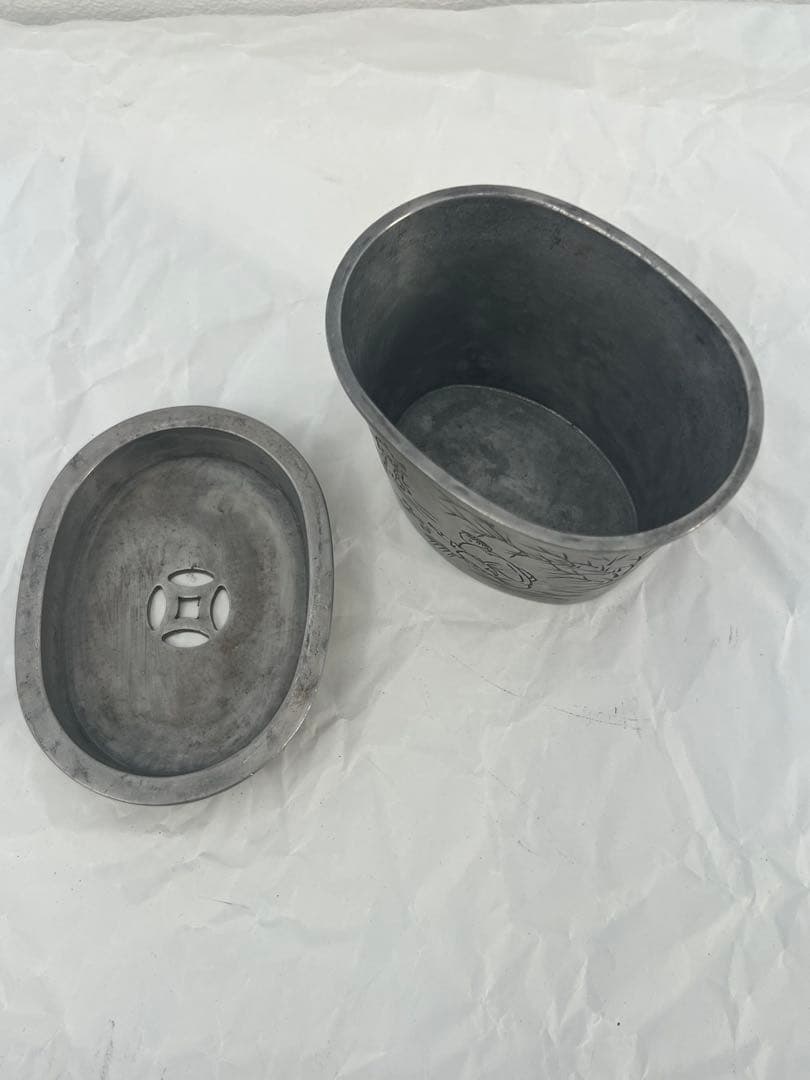 錫 茶道具 建水 浮彫り 茶こぼし 骨董品