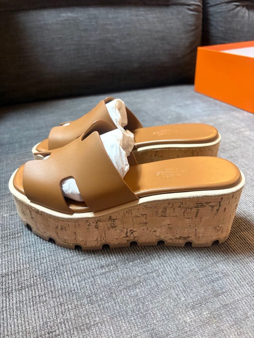 HERMES エルメス ブラウン 厚底オープントゥサンダル