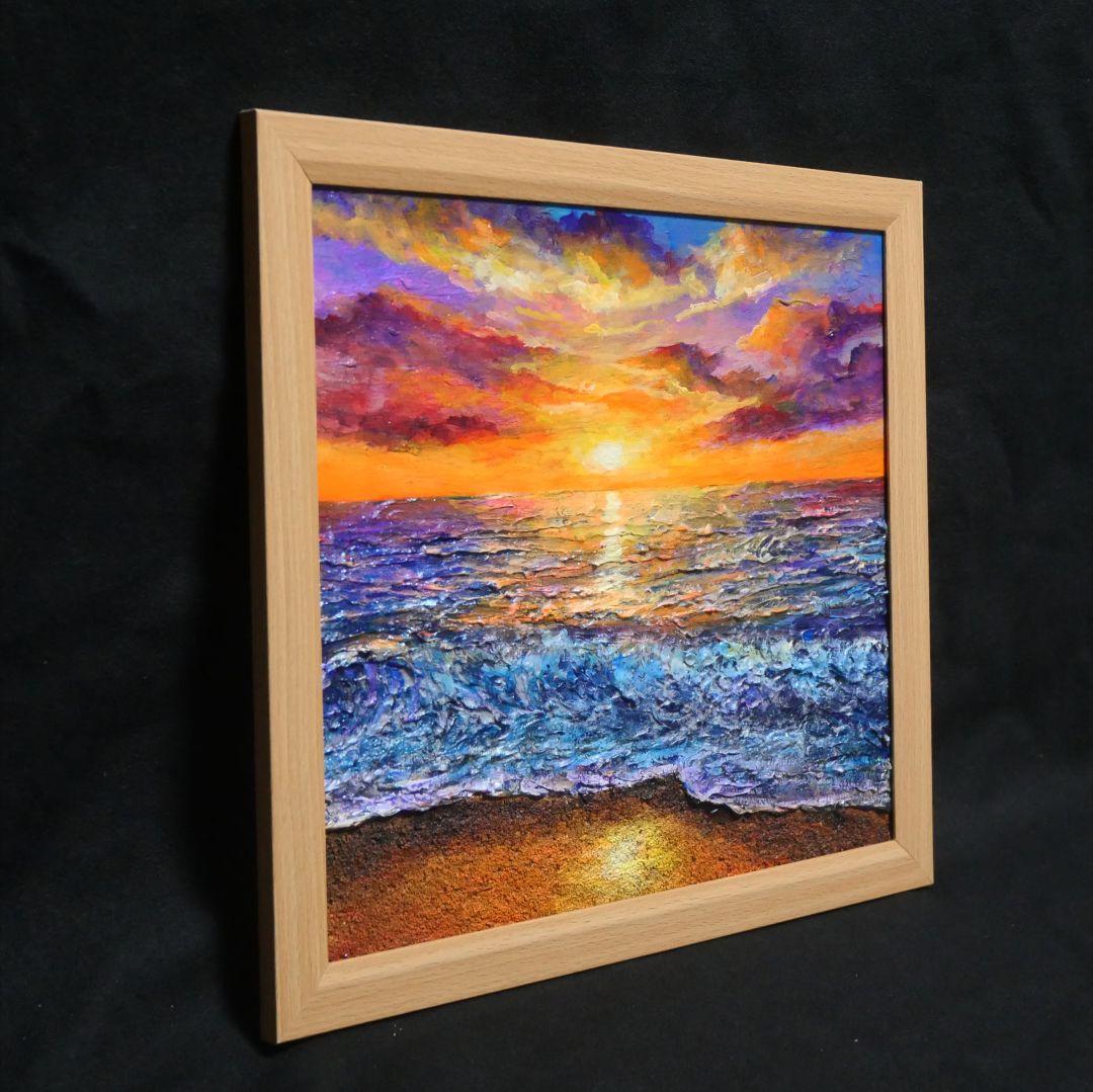 油絵 油彩 油彩画 絵 絵画 【水平線に沈む夕日】