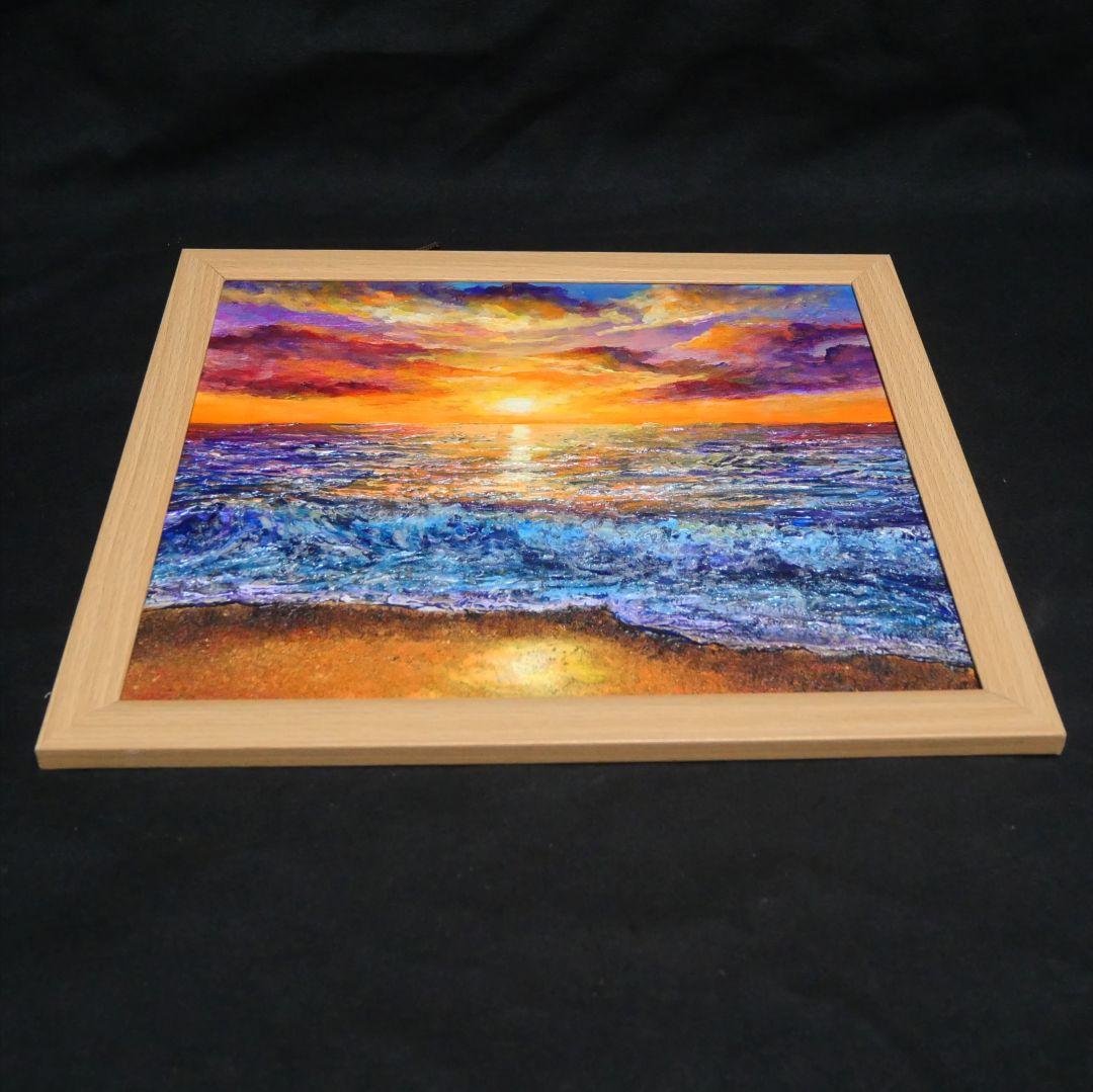 油絵 油彩 油彩画 絵 絵画 【水平線に沈む夕日】