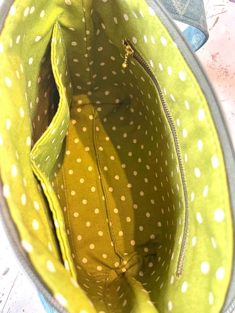 インディゴハート柄デニム♡刺繍のショルダーバッグ♡フリルリボン猫ちゃん