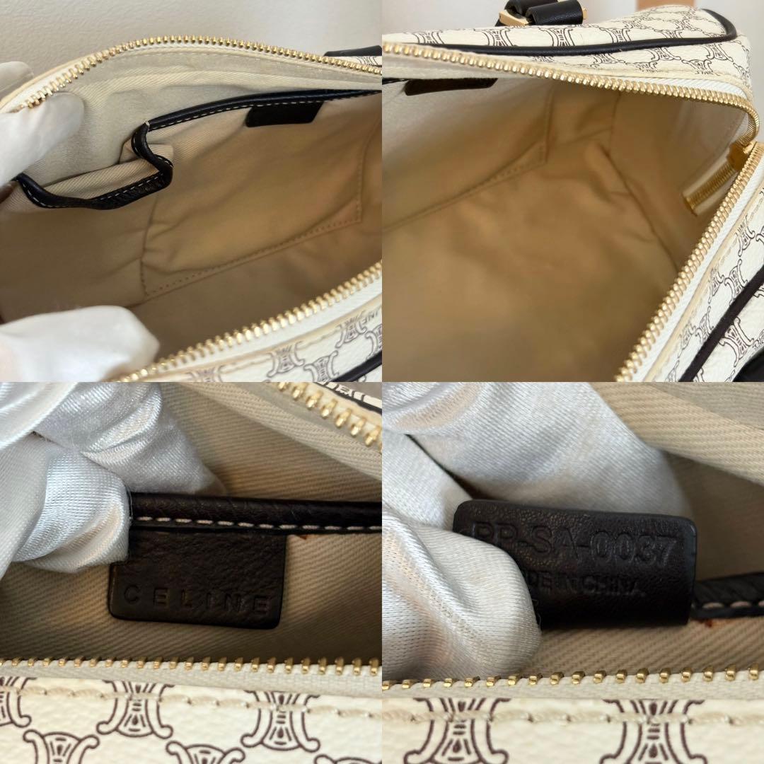 【美品】セリーヌ マカダム柄ハンドバッグ ミニボストンバッグ ホワイト系 127