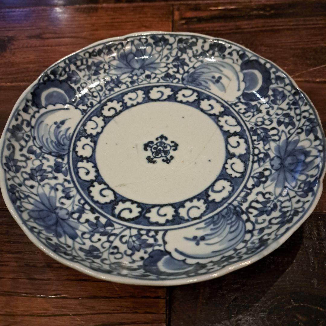 古伊万里　6寸皿　染付　角福　5客　呉須　五弁花　ブルー　有田焼