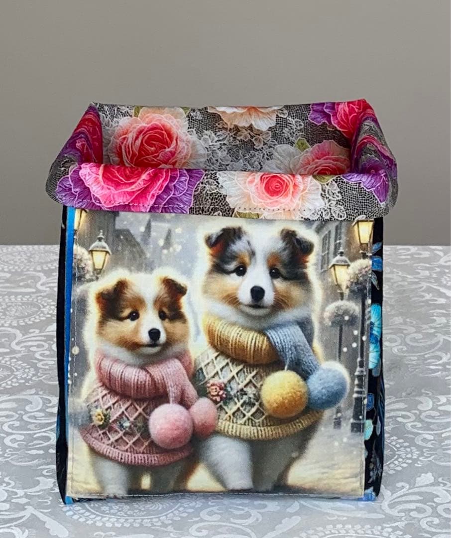 皇帝ダリア　わんこと仔猫　(片面パネル) トートバッグ