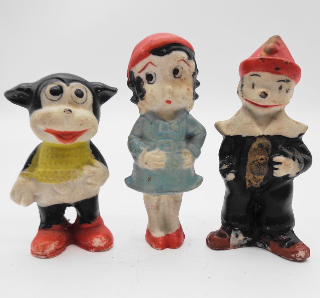 〖戦前Betty Boop〗ベティちゃん、道化師ココ、犬のビンボー陶磁器人形