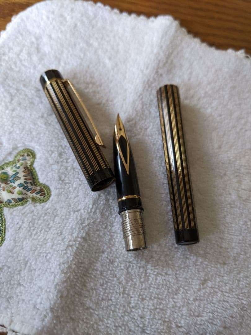 万年筆 黒と金のストライプデザイン