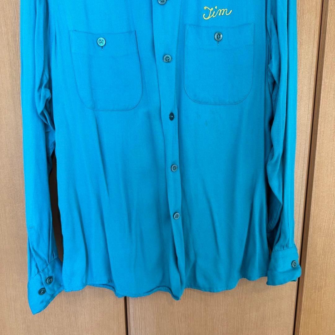 50s 長袖 レーヨン ボーリングシャツ チェーンステッチ アメ車