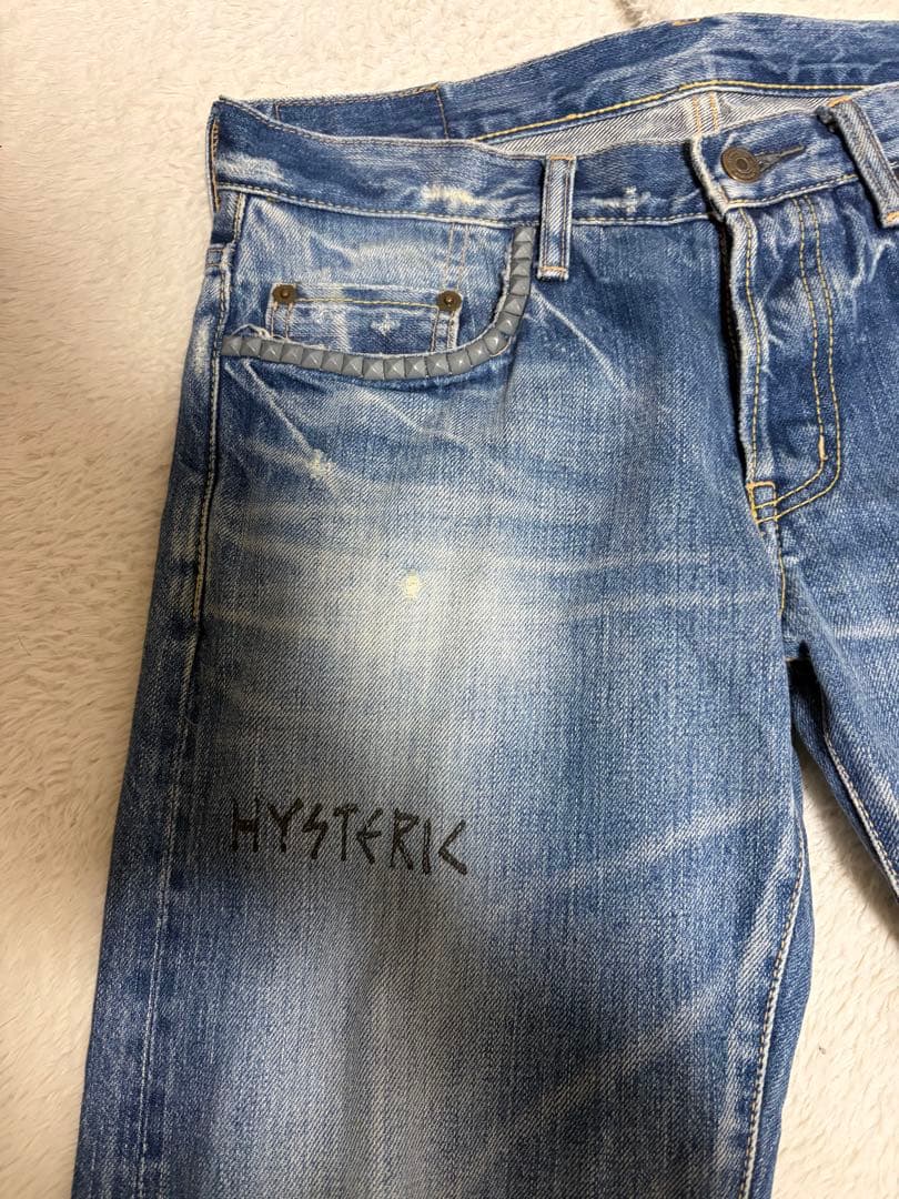 hysteric glamour スタッズデニム　落書きロゴ　ダメージ
