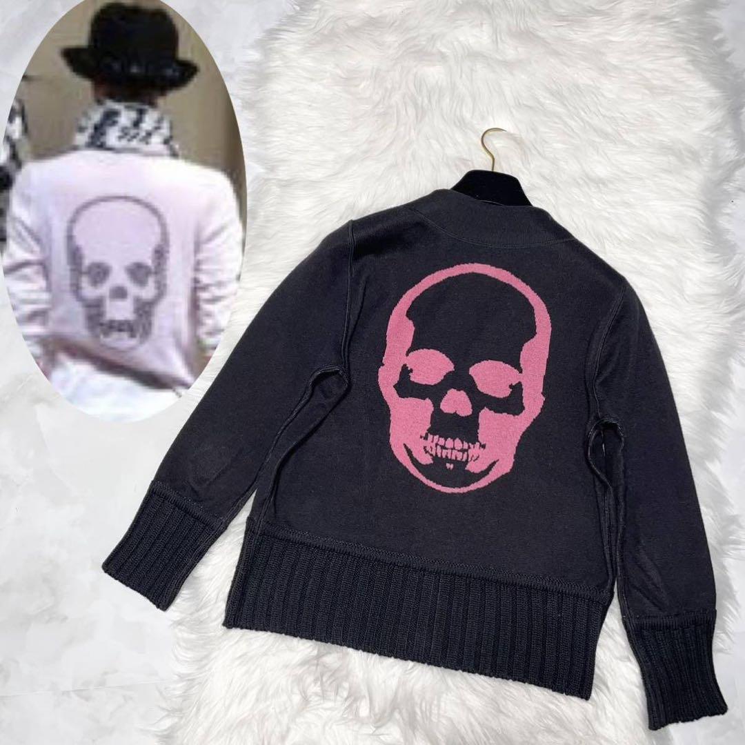 あーさん 本物 ルシアンぺラフィネ 背面スカル ニット カーディガン M